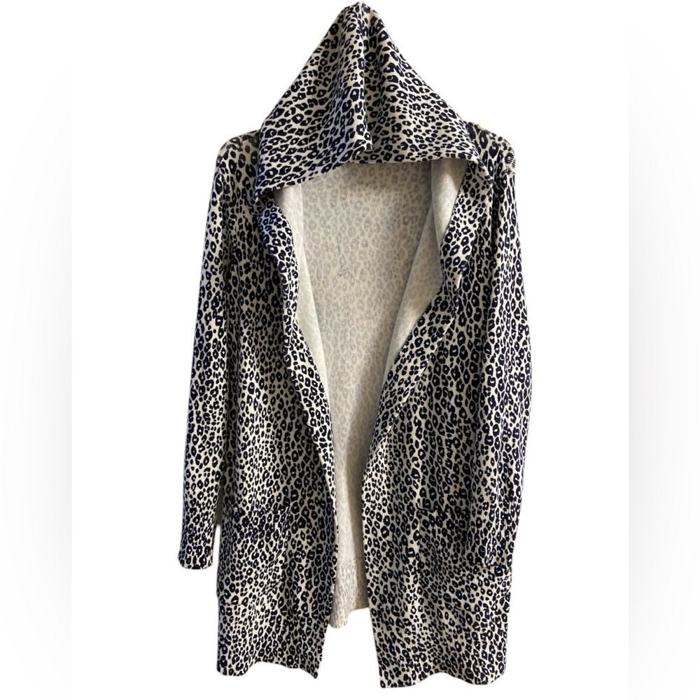 Chico’s Zenergy sweater cardigan animal print open front hooded Medium